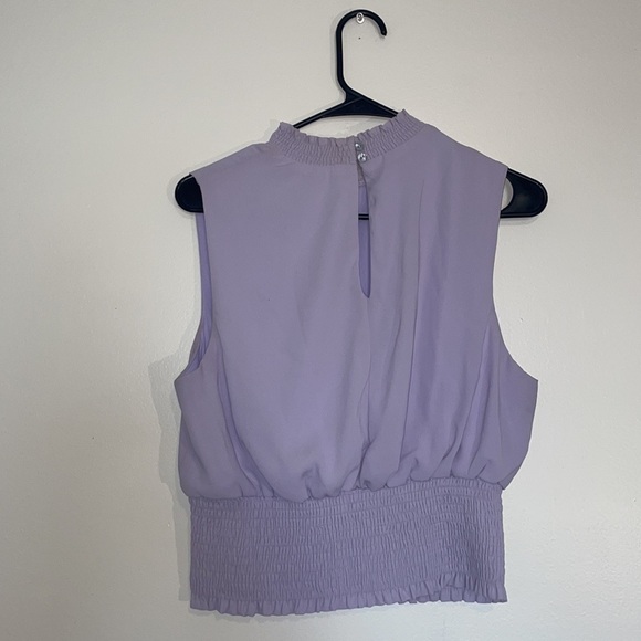 She & Sky | Lavender Sleeveless High Neck Semi Cropped Smocked Top - Picture 4 of 8